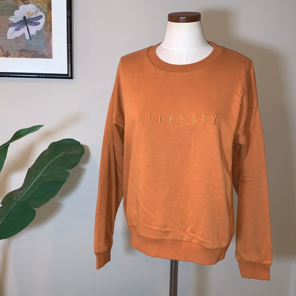 NWT AllFenix All Crew Sweater Sweatshirt, 100% Cotton, Rust Orange, Size XS